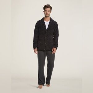 Barefoot Dreams Men's Shawl Collar Cardigan Heathered Carbon and Black Small